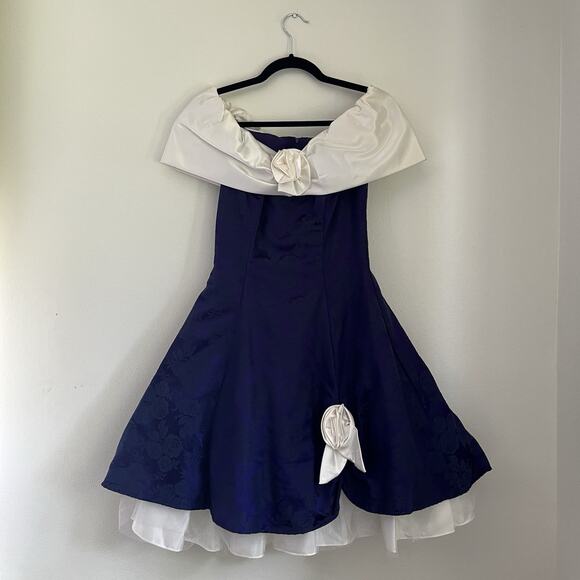 VTG 1980s Notorious Purple And White Prom Cocktail Dress Size 5 Rosette Tulle - Picture 1 of 9